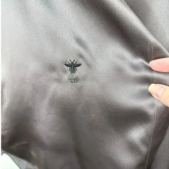 Christian Dior 100% Silk Taupe Brown Multi-Tonal Shimmer Button Blouse 14 - Picture 4 of 13